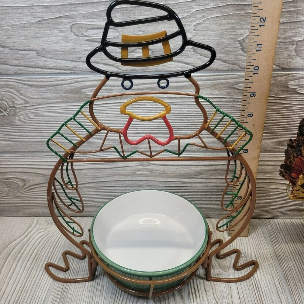 LTD Commodities Thanksgiving Turkey Decor Set Brown Green Wire Dish and Figurine